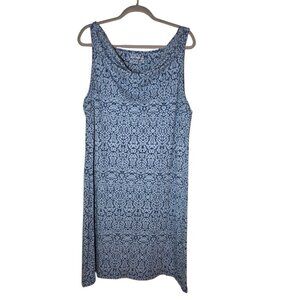 Eddie Bauer Blue Boho Sleeveless Cowl Neck Stretch Shift Dress Midi/Maxi 2XL